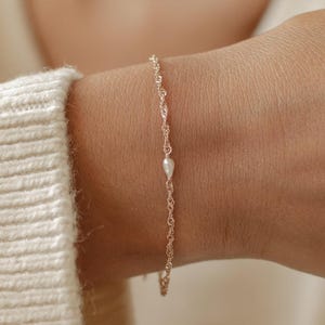Perle Armband Sterlingsilber | Filigrane Armkette Minimalist Schmuck | Perle Armband Roségold