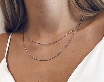 Layered Necklace Silver Colour | Delicate Necklace Double Chain Stainless Steel Jewellery