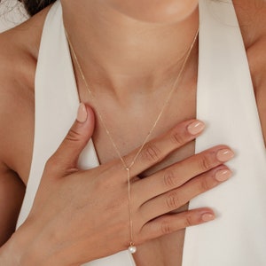Y Kette Gold 585 | Kette Gold mit Perle | Perlenkette 585 Gold | 14K Gold Kette | Y Kette 585 Gold | Goldkette mit Perlenanhänger