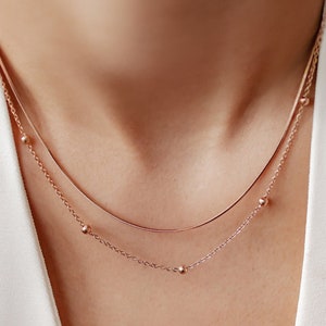 Layered Bobble Chain Necklace Rose Gold Delicate Stainless Steel Snake Chain Necklace image 1