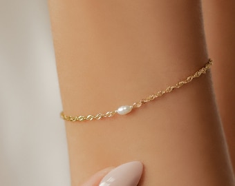 Pearl Chain Bracelet Sterling Silver | Delicate Pearl Bracelet