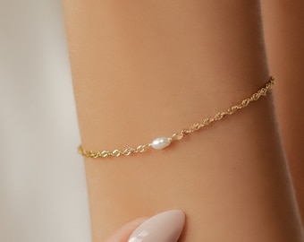 Perle Armband Sterlingsilber | Filigrane Armkette Minimalist Schmuck