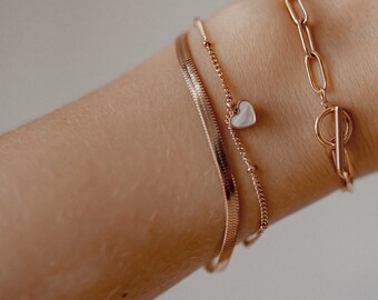 Edelstahl Damen Armband ROSE Armkette Roségold Bracelet Anhänger Bettelarmband