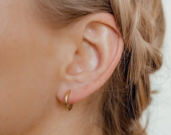 Boucles d'oreilles créoles épaisses unies en argent sterling | Cerceaux d’or minces | Petites boucles d’oreilles classiques minimalistes | Créoles en or rose