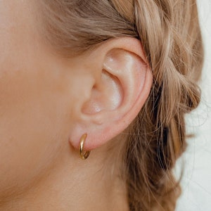 Plain Chunky Hoop Earrings Sterling Silver | Thin Gold Hoops | Classic Small Earrings Minimalist | Rose Gold Hoops