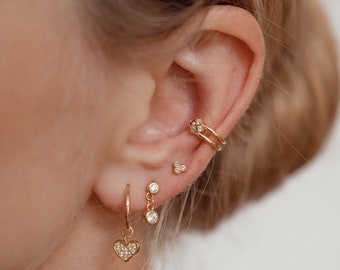 Non Pierced Ear Cuff | Gold Ear Cuff | Sterling Silver Ear Cuff | Fake Tragus Earring Zirconia | Conch Cuff | Double Ear Cuff