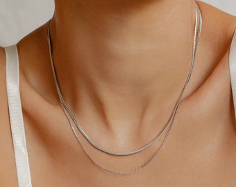 Layered Fine Chain Necklace Silver | Dainty Women Necklace Stainless Steel