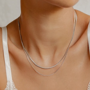 Layered Fine Chain Necklace Silver Dainty Women Necklace Stainless Steel image 1