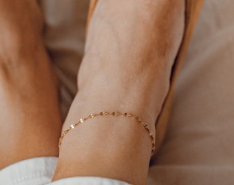 Rolo Chain Anklet Gold | Delicate Ankle Bracelet Flattened Rolo Chain 18K Gold Plated Stainless Steel