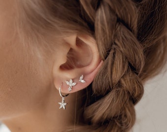 Flower Earrings Set Sterling Silver | Daisy Huggies, Blossom Stud Earring and Firefly Ear Stud