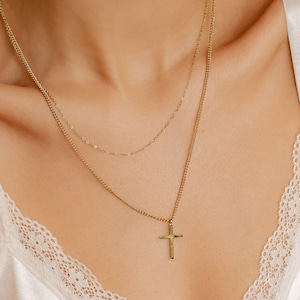 Cross Necklace Gold Colour Delicate Layered Necklace with Cross Pendant Stainless Steel Jewellery image 1