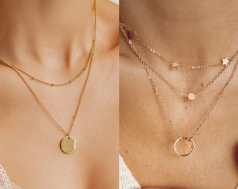 Collier double épaisseur | Collier cercle en or | Collier superposé en argent | Collier Karma | Collier disque | Collier deux couches en or rose