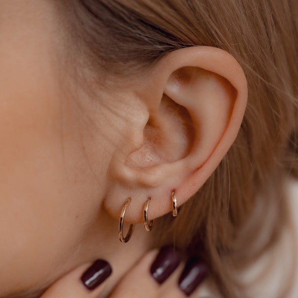 14K Solid Gold Hoop Earrings | 14K Hoop Earrings | 14 Karat Gold Earrings | Simple Gold Hoop Earrings | Solid Gold Hoops