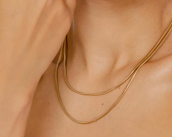 Gold Snake Chain Necklace | Long Round Herringbone Necklace | Silver Snake Chain Necklace | Rose Gold Snake Chain | Waterproof Necklace
