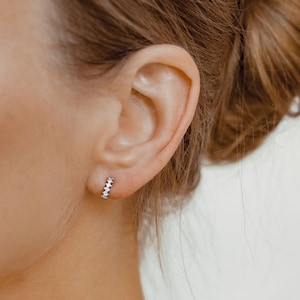 Diamond Fan Helix Earrings Sterling Silver | Helix Hoop Earrings 925 Sterling Silver