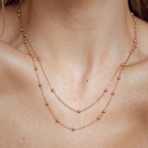 Layered Necklace Rose Gold Delicate Double Chain Necklace Satellite Chain Necklace Layered Necklace Silver Gold Ball Chain Necklace image 1