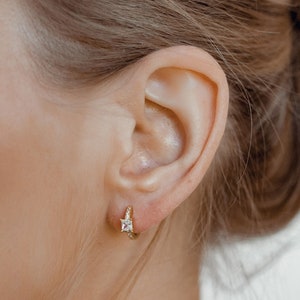 Huggie Earrings Gold | Sterling Silver Huggie Earrings  | Delicate Hoop Earrings Gemstone Zirconia  | 925 Silver Huggie Hoop Earrings