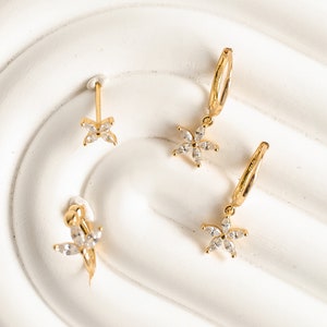 Blumen Ohrringe Set Silber 925 | Ohrringe Blumen Gold | 4 Ohrringe Blume | Ohrringe Gold Blume | Ohrringe Silber Blum