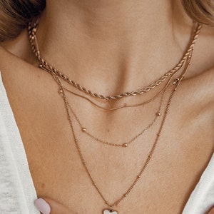 Layered Bobble Chain Necklace Rose Gold Delicate Stainless Steel Snake Chain Necklace image 3