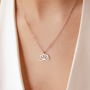 Lotus Necklace Gold | Lotus Flower Necklace Silver | Delicate Pendant Necklace Rose Gold | Waterproof Necklace