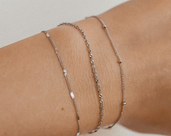 Delicate Layering Bracelets Sterling Silver | Filigree Chain Bracelets Set of 3 Minimalist Jewellery