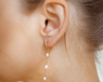 Triple Pearl Hoop Earrings Gold Sterling Silver | 925 Silver Huggie Earrings with Pearl Charm 18K Gold Plated