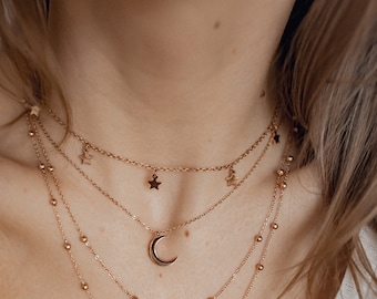 Star Necklace Rose Gold | Delicate Choker Necklace with Tiny Star Pendants Stainless Steel Jewellery for Women