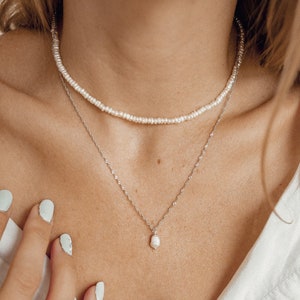 Pearl Necklaces Sterling Silver Set | 2 Delicate Layering Necklaces Set