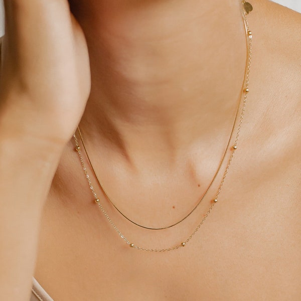 Feine Mehrreihige Kette Gold | Frauen Halskette aus Edelstahl
