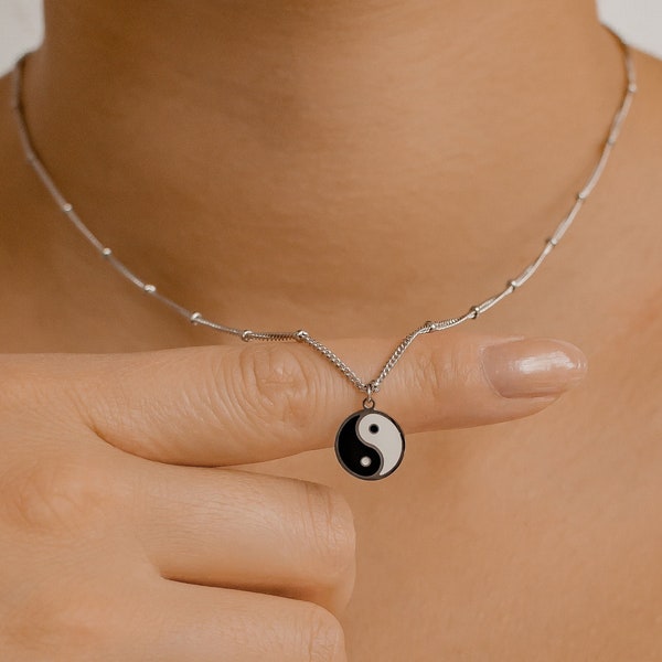 Collier Yin Yang | Collier chaîne satellite avec pendentif Yin Yang | Collier Yin et Yang en argent, or et or rose