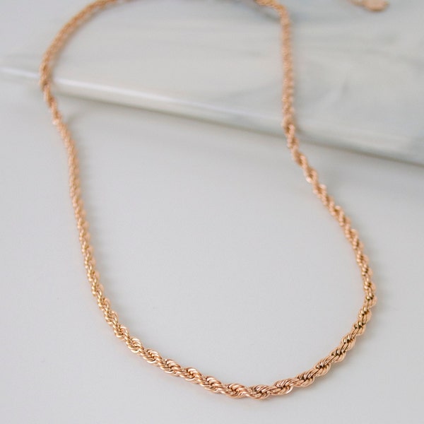 Twist Chain Necklace Rose Gold | Thin Rope Necklace Stainless Steel