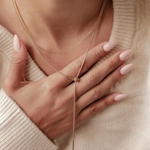 Slide Necklace Unisex | Y Necklace | Rose Gold Lariat Necklace | Gold Snake Chain | Silver Cable Chain | Waterproof Necklace Transformable