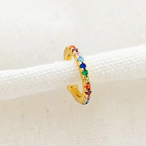 Orecchino a polsino con pietra multicolore placcato oro / Orecchino a polsino rotondo con strass colorati Gioielli in argento sterling