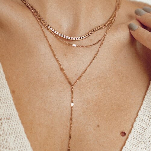 Long Layered Necklace in Silver Colour Delicate Y Necklace Etsy