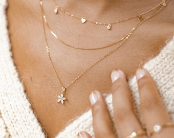 Gänseblümchen Kette mit Schmucksteinen Sterlingsilber in Gold | Kette mit Anhänger Blume Sterlingsilber Schmuck