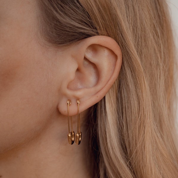 Safety Pin Earrings Gold | Statement Earrings | Safety Pin Earrings Silver | Rose Gold Earrings | Waterproof Earrings
