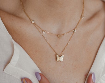 Butterfly Necklace Gold Plated | Delicate Sterling Silver Necklace with Butterfly Pendant