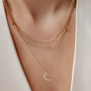 Layering Moon Necklace Set | Pack of 2 Gold Necklaces | Crescent Moon Necklace | Layered Bobble Necklace | Double Necklace | Moon Pendant