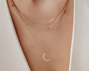 Layering Moon Necklace Set Pack of 2 | Crescent Moon Necklace | Layered Bobble Necklace | Double Necklace | Moon Pendant