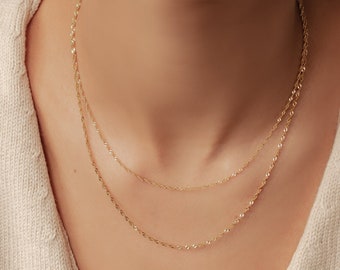 Singapore Chain Necklace Gold Plated Sterling Silver | Fine Golden Necklace Minimalist