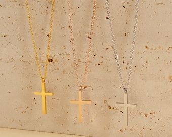 Collier croix fine dorée | Collier croix en acier inoxydable argenté | Collier croix en or rose | Collier Femme Pendentif Croix
