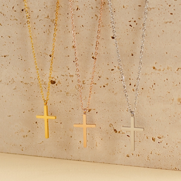 Kette Kreuz Gold | Kreuz Anhänger Kette | Kreuz Kette Rosegold | Kette mit Kreuz Silber | Schlichte Kreuzkette Frauen