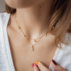 Layering Necklace Set | Gold Plated Sterling Silver Necklace | Set Necklaces | Matching Necklaces: Butterfly Necklace, Daisy Necklace