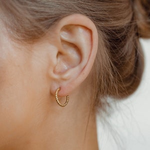 Verdrehte Creolen Vergoldeter Sterlingsilber | Damen Vergoldete Runde Ohrringe mit Twist