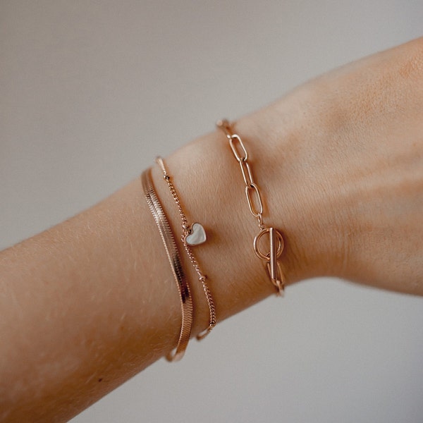 Heart Bracelet Gold | Heart Bracelet Silver | Dainty Rose Gold Heart Bracelet | Waterproof Bracelet with Shell Heart Charm