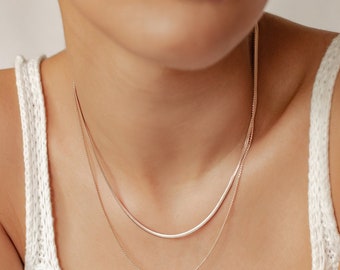 Collier Chaîne Fine Superposée Or Rose | Collier Femme Dainty Acier Inoxydable