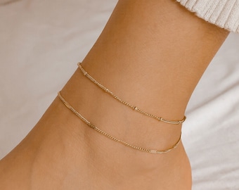 Ankle Bracelets for Women | Double Layered Anklet | Rose Gold Anklet, Gold Plated Anklet, Silver Anklet Waterproof Stainless Steel