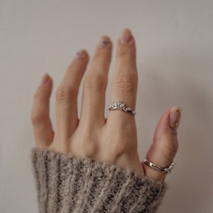 Gemstone Fireworks Ring Sterling Silver | Delicate Silver Ring with Zirconia Stones | 3 Size Ring