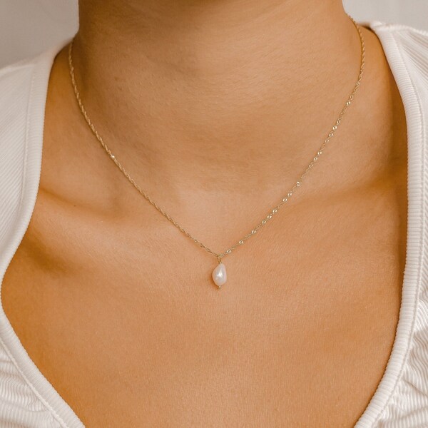 Pearl Pendant Necklace Sterling Silver | Delicate Pearl Necklace