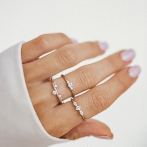 Gemstone Ring Sterling Silver | Slim Apex Ring with Zirconia Stones